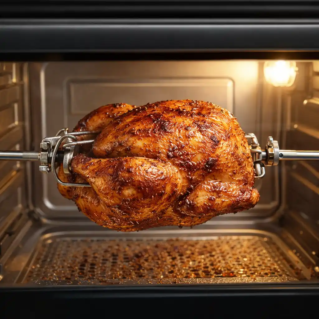 Chefman Air Fryer Oven sitting on a kitchen counter with crispy french fries inside