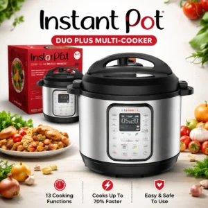 Instant Pot Duo Plus 9-in-1 pressure cooker on a kitchen counter