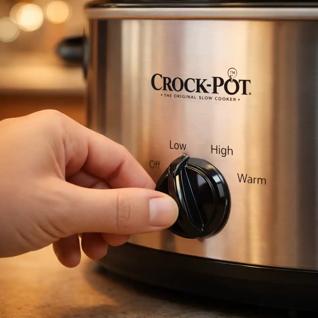 Crock-Pot 7 Quart Slow Cooker sitting on a kitchen counter next to fresh ingredients